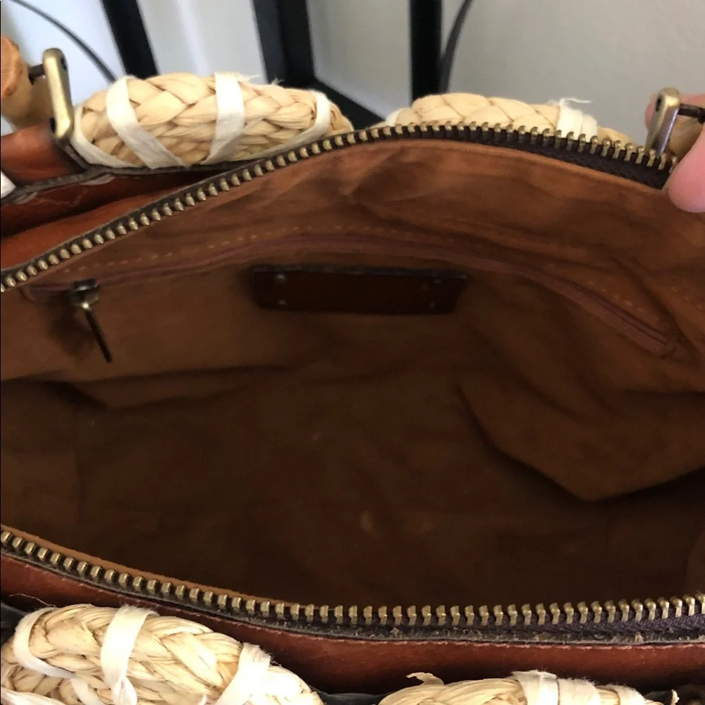 Patricia Nash rare Y2k palmarola satchel Woven Straw bamboo  - Cream & Brown